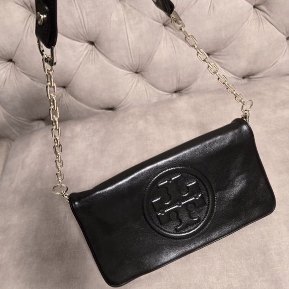 Tory Burch Reva Bombe black leather clutch/shouder bag - Picture 1 of 13
